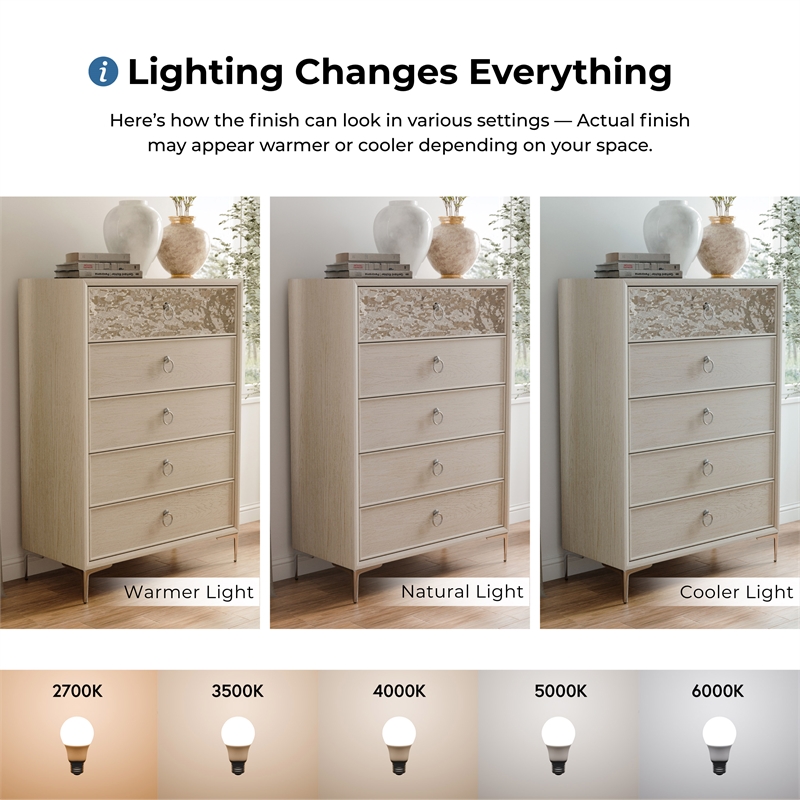 Furniture of America Glint Solid Wood Dovetail 5-Drawer Chest in Oak