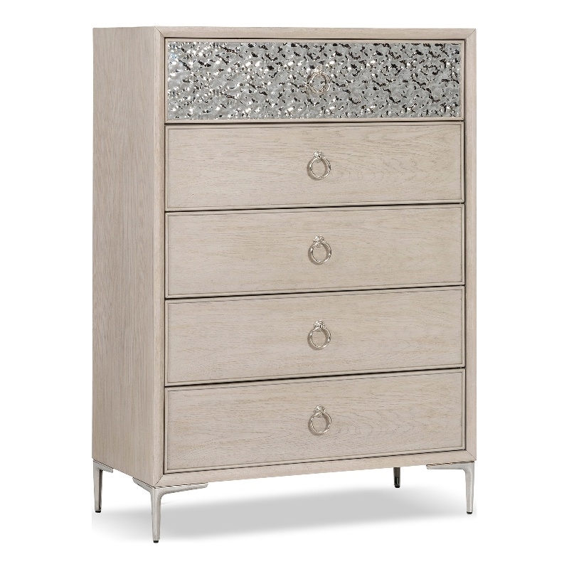 Furniture of America Glint Solid Wood Dovetail 5-Drawer Chest in Oak