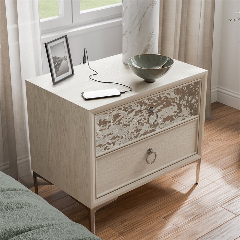 Furniture of America Glint Solid Wood Dovetail 2-Drawer Nightstand in Oak