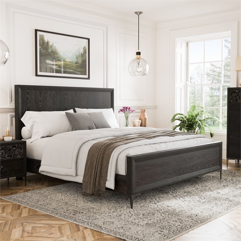 Furniture of America Glint Solid Wood Queen Panel Bed in Espresso