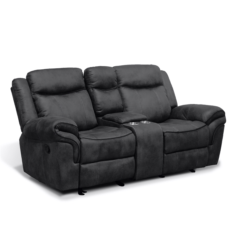 FOA Moya Faux Leather Black 2-Piece Manual Reclining Sofa Set