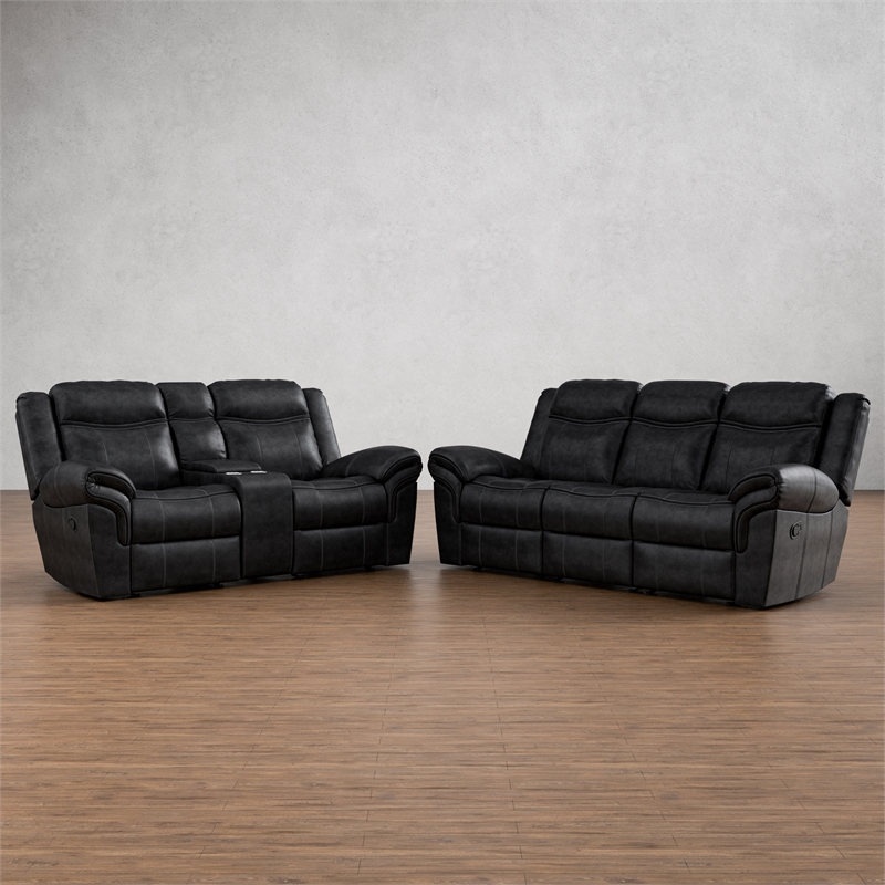 FOA Moya Faux Leather Black 2-Piece Manual Reclining Sofa Set