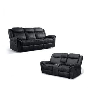 FOA Moya Faux Leather Black 2-Piece Manual Reclining Sofa Set