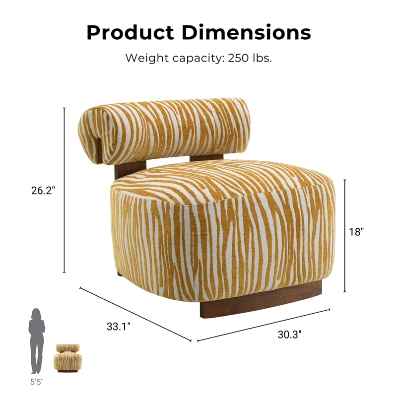 Furniture of America Sebras Chenille Zebra-Stripe Accent Chair in Yellow