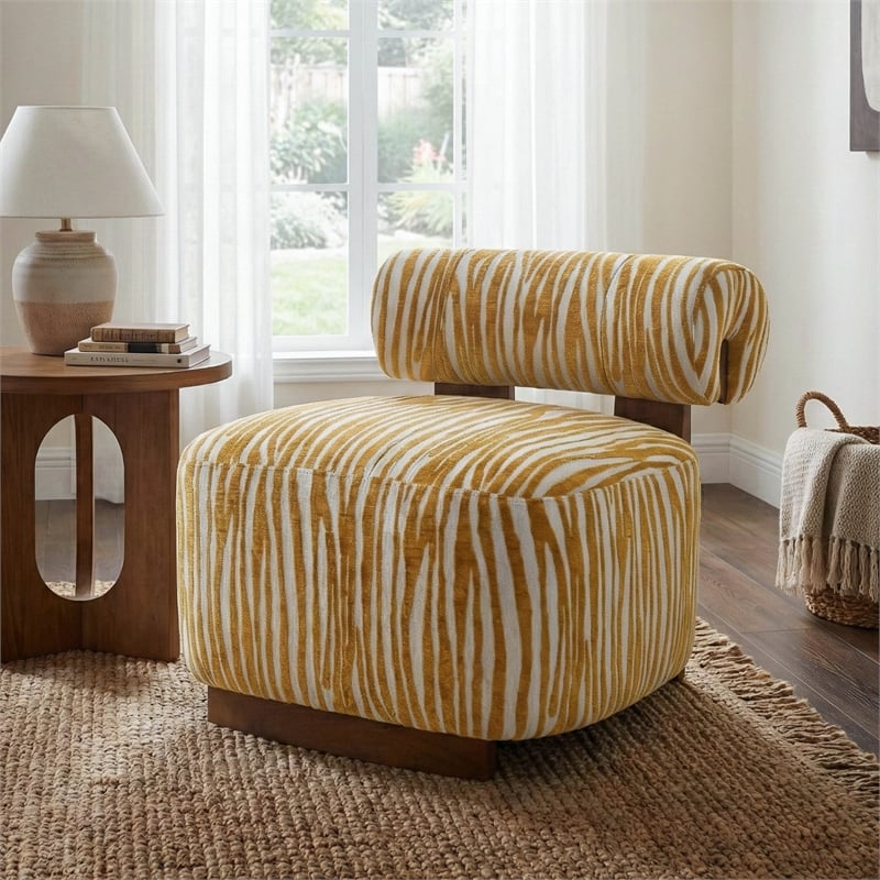 Furniture of America Sebras Chenille Zebra-Stripe Accent Chair in Yellow