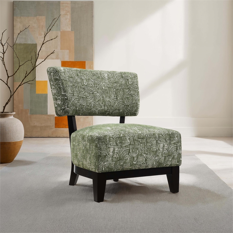 Furniture of America Robi Fabric Abstract Angled Back Accent Chair in Green