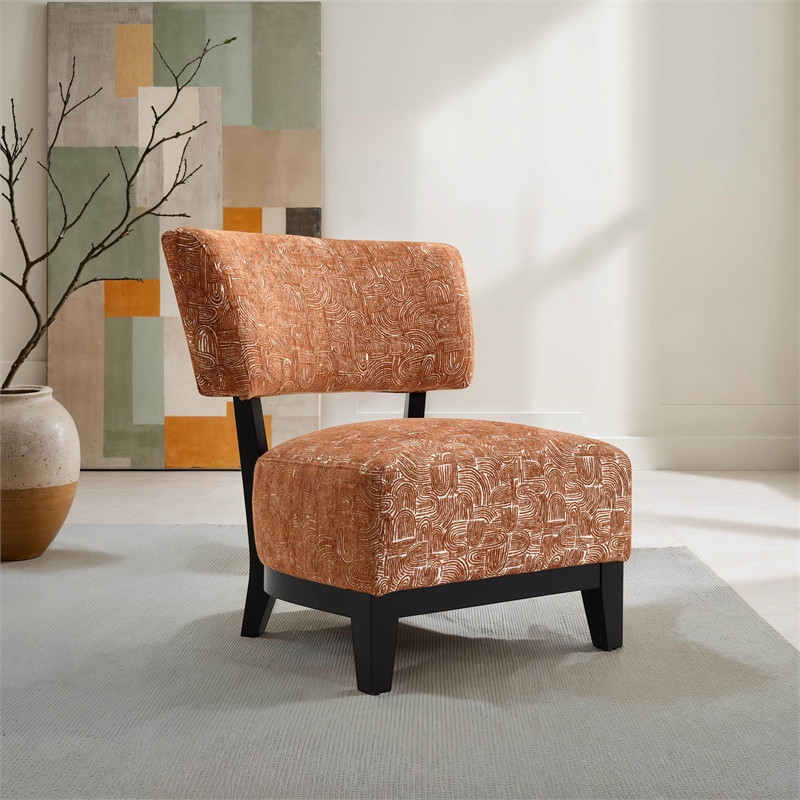 Furniture of America Robi Fabric Abstract Angled Back Accent Chair in Orange
