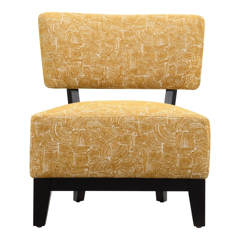 Furniture of America Robi Fabric Abstract Angled Back Accent Chair in Yellow