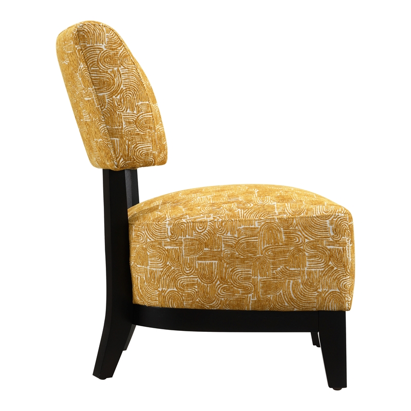 Furniture of America Robi Fabric Abstract Angled Back Accent Chair in Yellow
