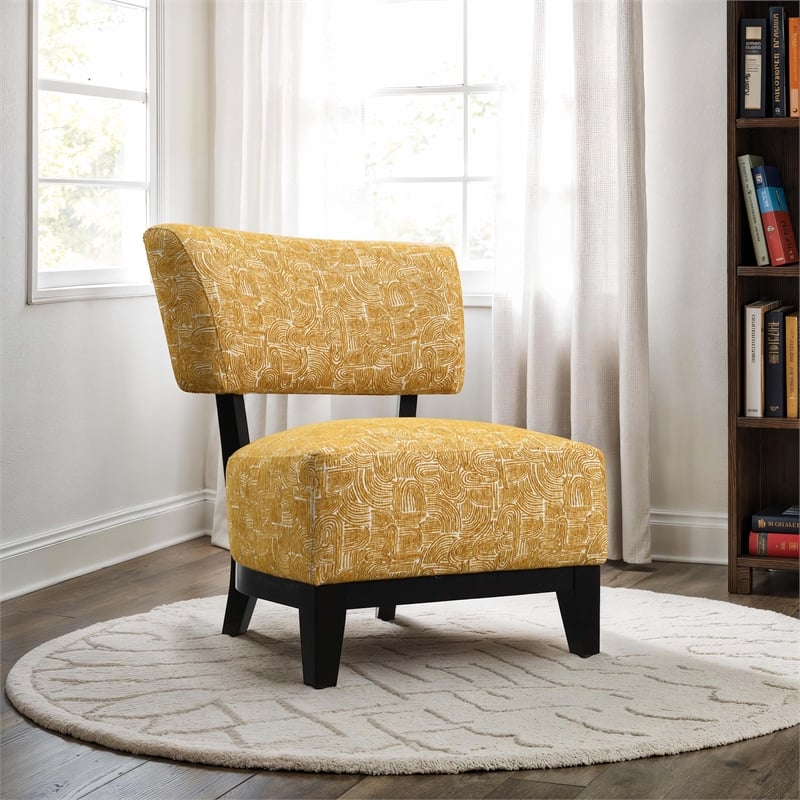 Furniture of America Robi Fabric Abstract Angled Back Accent Chair in Yellow