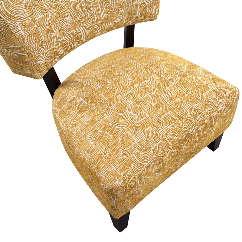 Furniture of America Robi Fabric Abstract Angled Back Accent Chair in Yellow