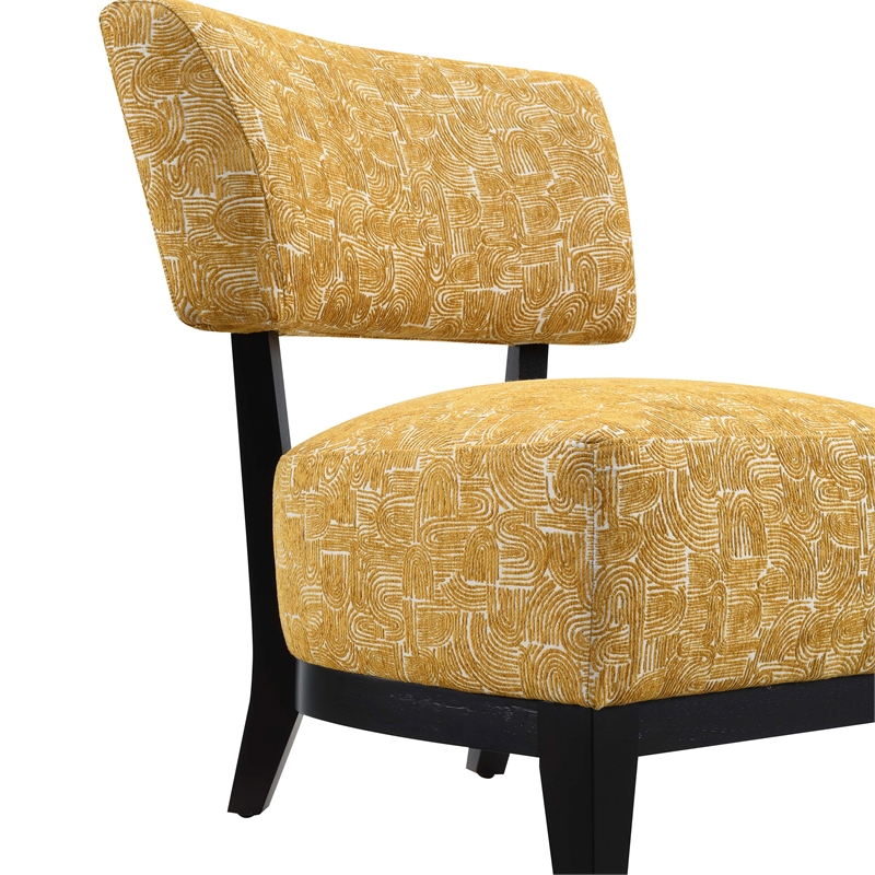 Furniture of America Robi Fabric Abstract Angled Back Accent Chair in Yellow
