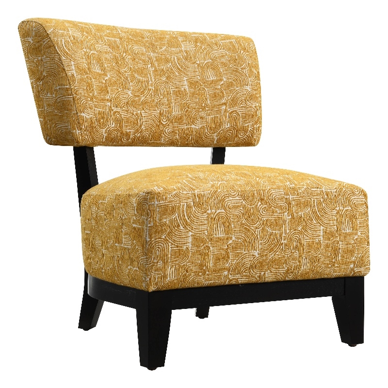 Furniture of America Robi Fabric Abstract Angled Back Accent Chair in Yellow