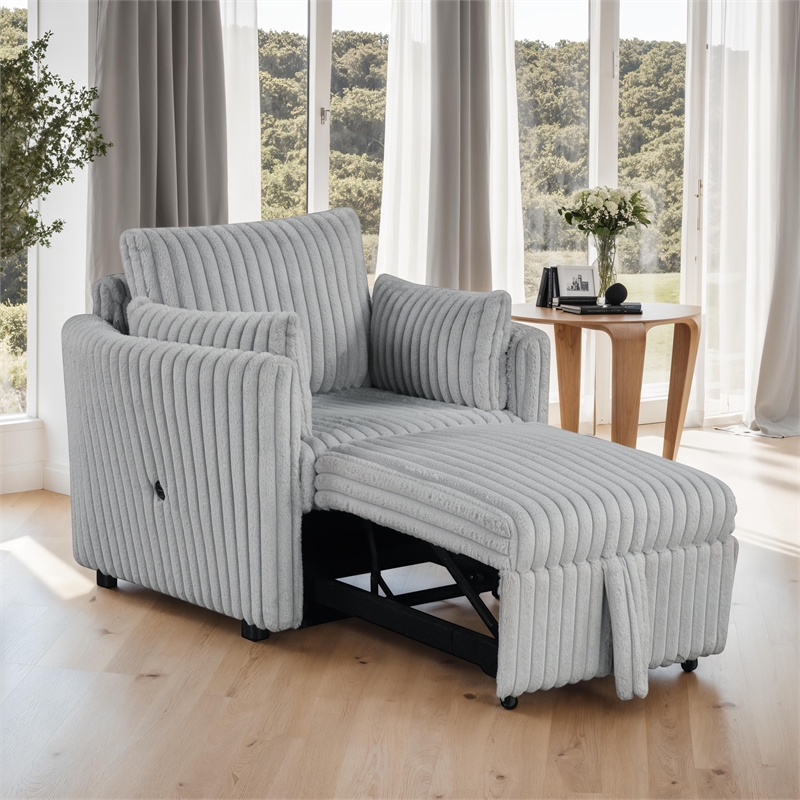 Furniture of America Aneira USBs Fabric Modular Light Gray Pull-Out Chair