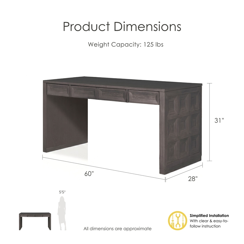 Furniture of America Dannen Solid Wood 3-Drawer Writing Desk in Black