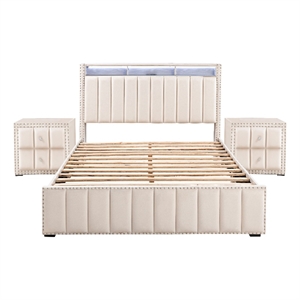 Furniture of America Regan Fabric Upholstered Full 3-Piece Bedroom Set in Beige