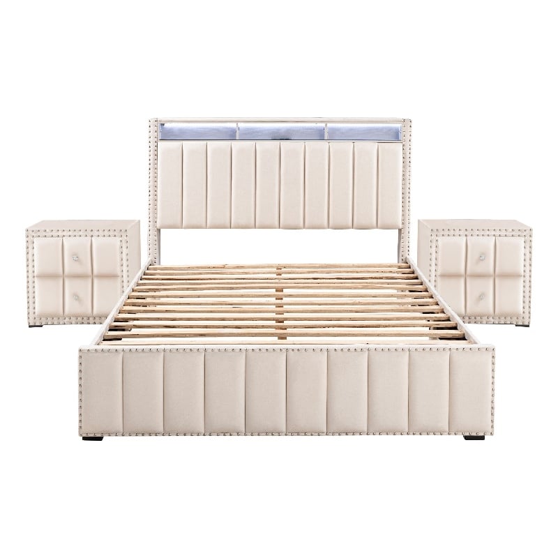 Furniture of America Regan Fabric Upholstered Queen 3-Piece Bedroom Set in Beige