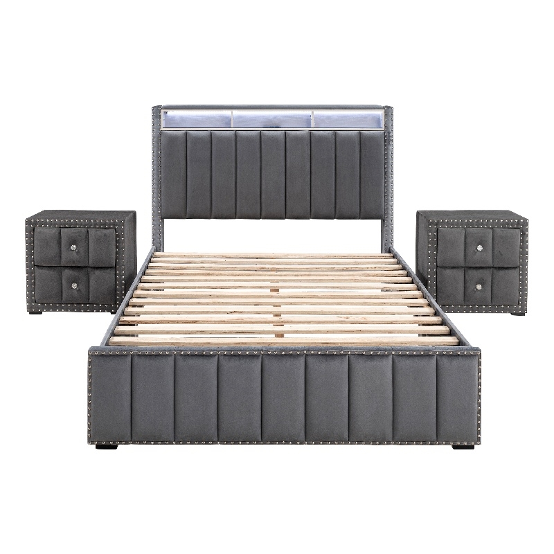 Furniture of America Regan Fabric Upholstered Full 3-Piece Bedroom Set in Gray