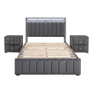 Furniture of America Regan Fabric Upholstered Full 3-Piece Bedroom Set in Gray