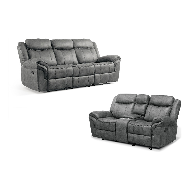 FOA Moya Faux Leather Dark Gray 2-Piece Manual Reclining Sofa Set
