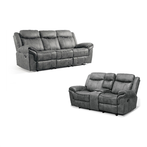 FOA Moya Faux Leather Dark Gray 2-Piece Manual Reclining Sofa Set