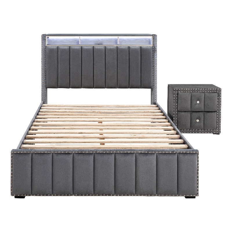 Furniture of America Regan Fabric Upholstered Full 2-Piece Bedroom Set in Gray