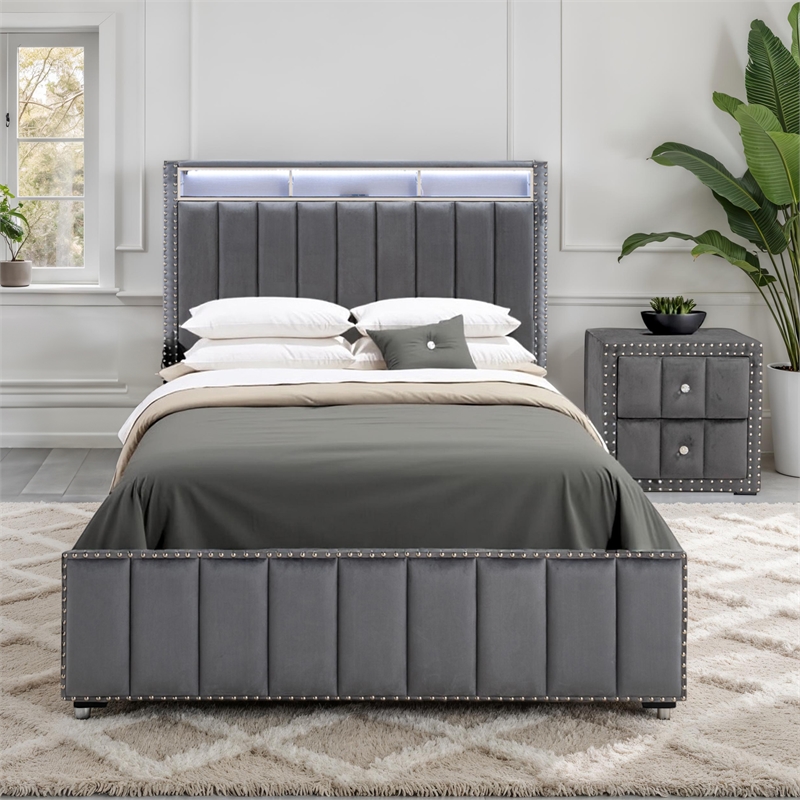 Furniture of America Regan Fabric Upholstered 2-Piece Bedroom Set in Gray