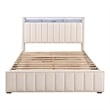 Furniture of America Regan Fabric Storage Full Bed with LED and USB in Beige