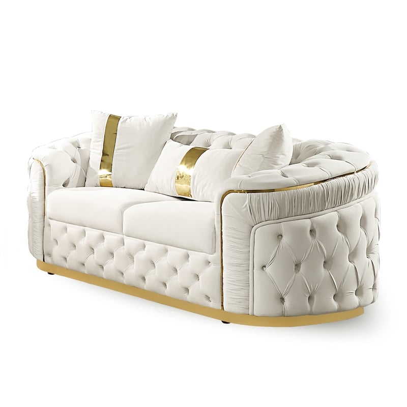 Furniture of America Elbrook Fabric Slope Curved Arm 2-Piece Sofa Set in Beige