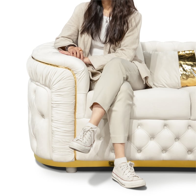 Furniture of America Elbrook Fabric Slope Curved Arm 2-Piece Sofa Set in Beige