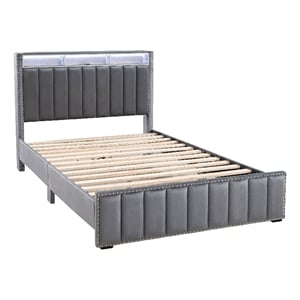 Furniture of America Regan Fabric Storage Full Bed with LED and USB in Gray