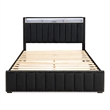 Furniture of America Regan Fabric Storage Queen Bed with LED and USB in Black