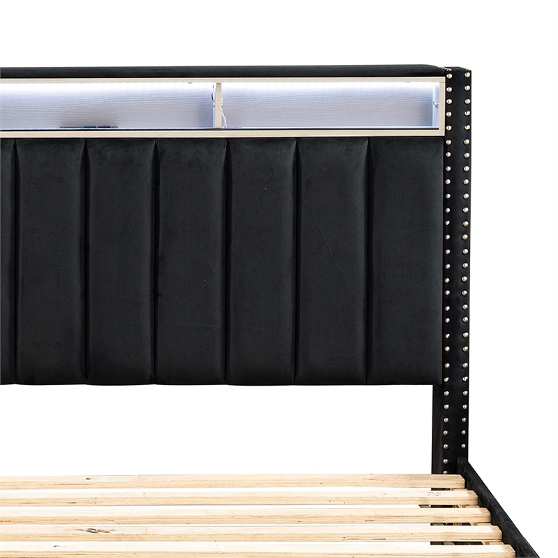 Furniture of America Regan Fabric Storage Queen Bed with LED and USB in Black