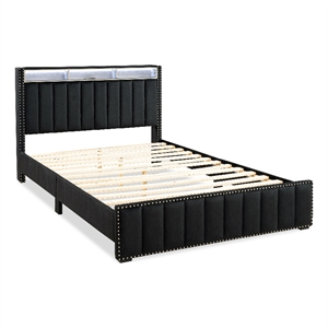 Furniture of America Regan Fabric Storage Queen Bed with LED and USB in Black