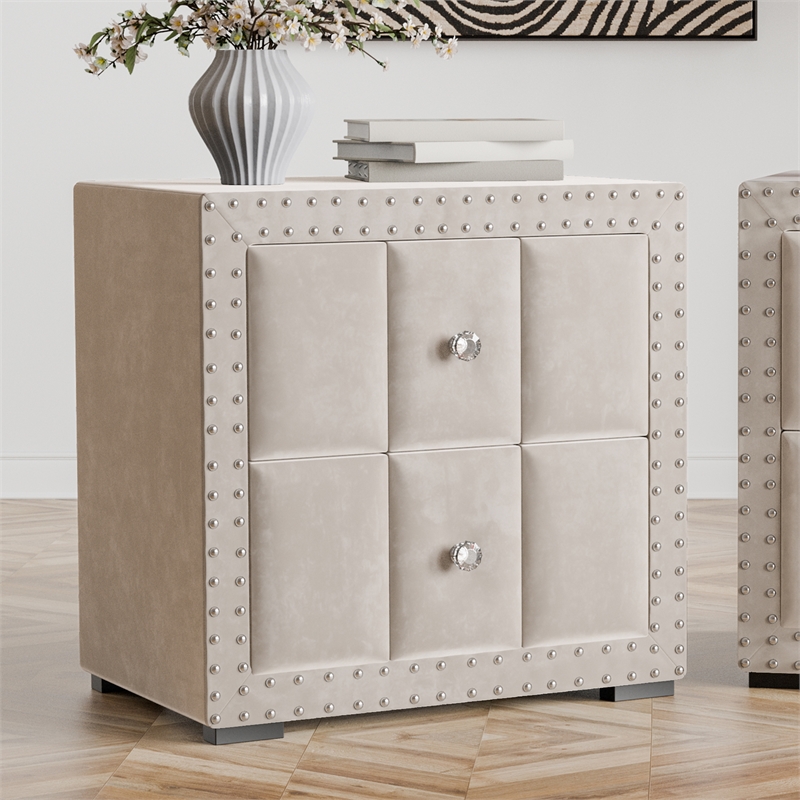 Furniture of America Regan Fabric Upholstered 2-Drawer Nightstand in Beige