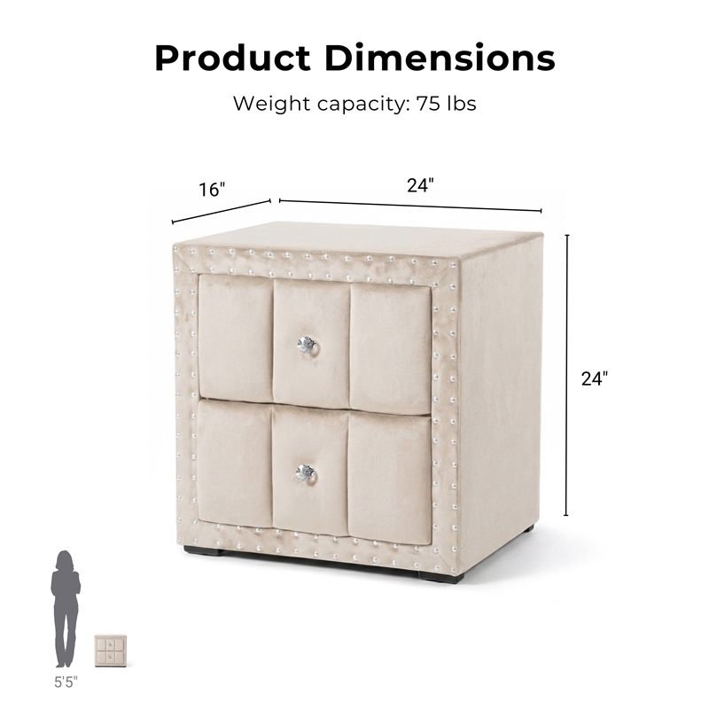 Furniture of America Regan Fabric Upholstered 2-Drawer Nightstand in Beige