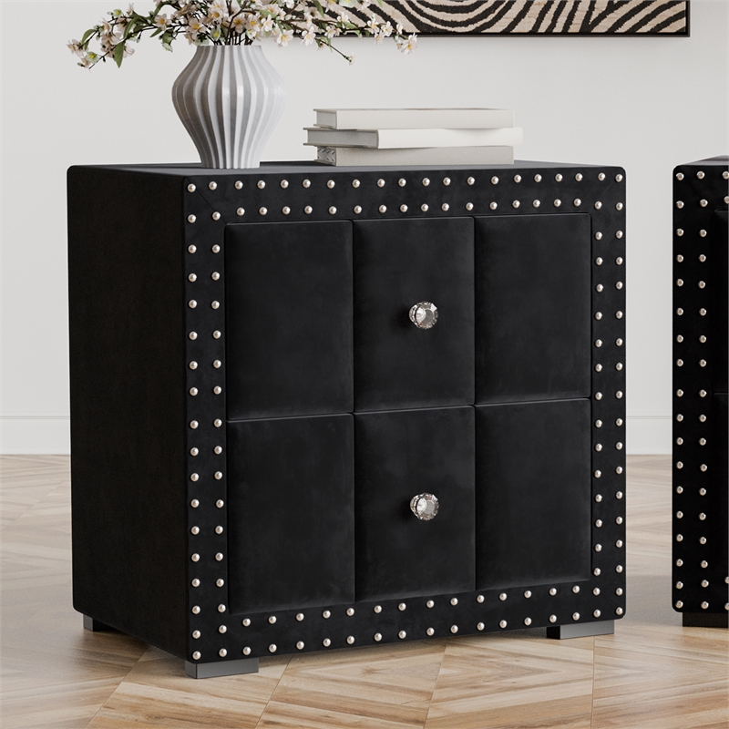 Furniture of America Regan Fabric Upholstered 2-Drawer Nightstand in Black
