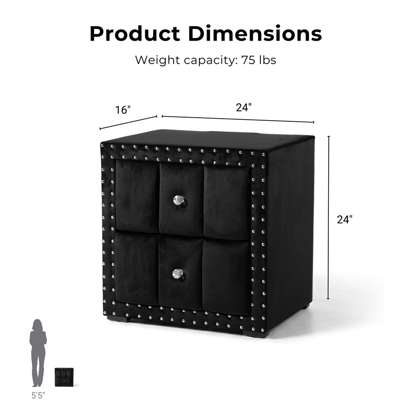 Furniture of America Regan Fabric Upholstered 2-Drawer Nightstand in Black