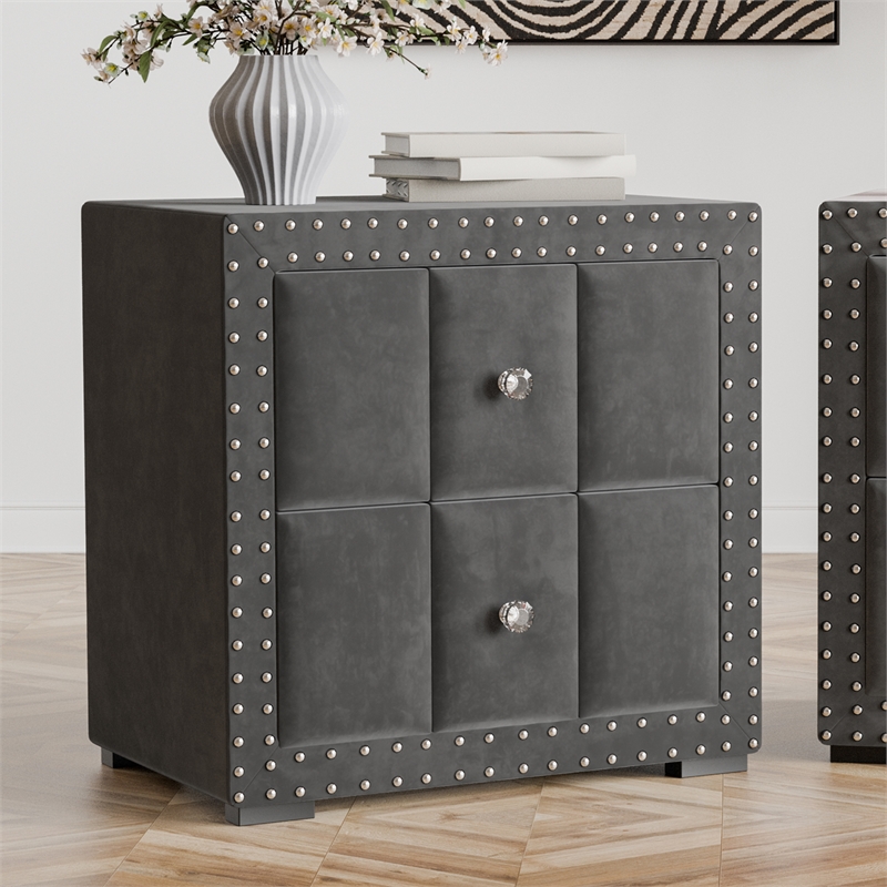 Furniture of America Regan Fabric Upholstered 2-Drawer Nightstand in Gray