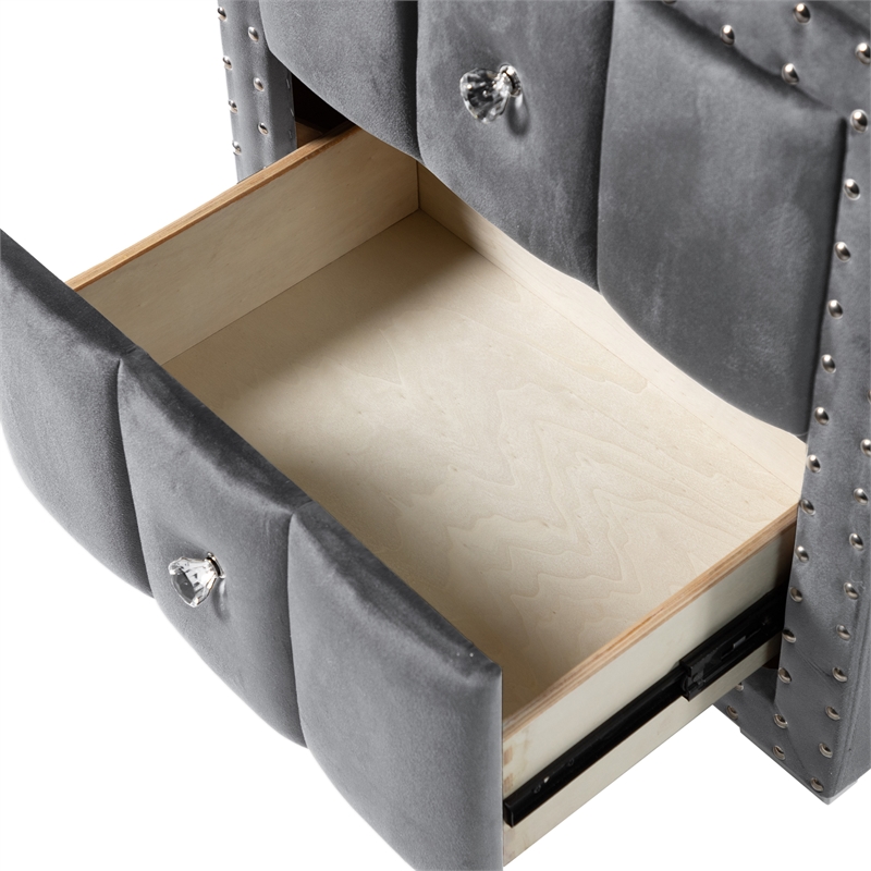 Furniture of America Regan Fabric Upholstered 2-Drawer Nightstand in Gray