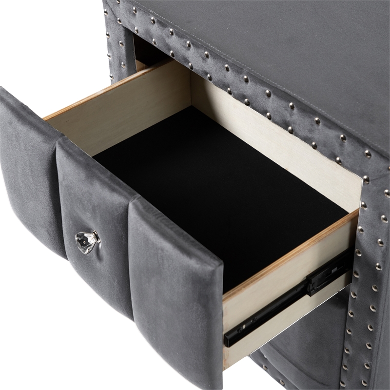 Furniture of America Regan Fabric Upholstered 2-Drawer Nightstand in Gray