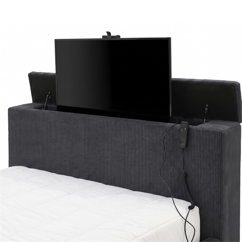 Furniture of America Jolyon Wood 3D Fireplace Bluetooth USB Queen Bed in Black