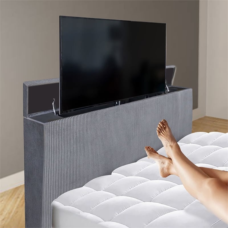 Furniture of America Jolyon Wood 3D Fireplace Bluetooth USB Queen Bed in Gray