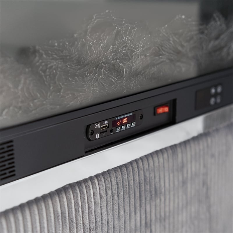 Furniture of America Jolyon Wood 3D Fireplace Bluetooth USB Queen Bed in Gray