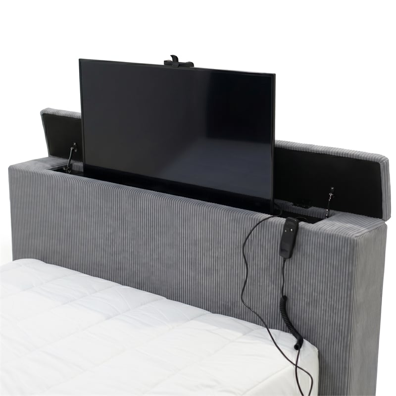 Furniture of America Jolyon Wood 3D Fireplace Bluetooth USB Queen Bed in Gray
