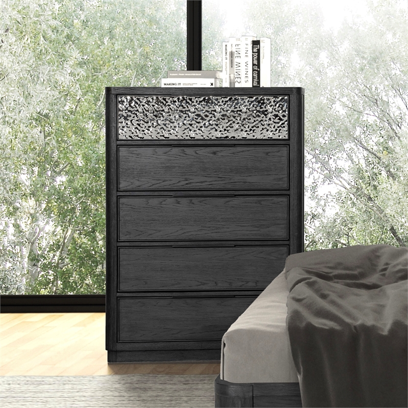 Furniture of America Selyra Solid Wood Dovetail 5-Drawer Chest in Espresso