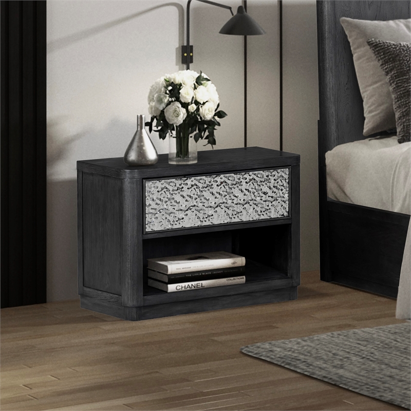 Furniture of America Selyra Solid Wood 1-Drawer Nightstand with USBs in Espresso