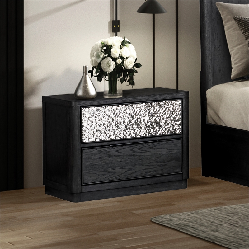 Furniture of America Selyra Solid Wood 2-Drawer Nightstand with USBs in Espresso