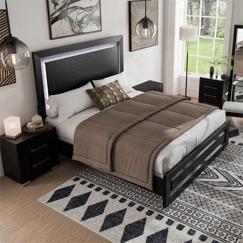 Furniture of America Lyle Solid Wood King 3-Piece Bedroom Set in Black