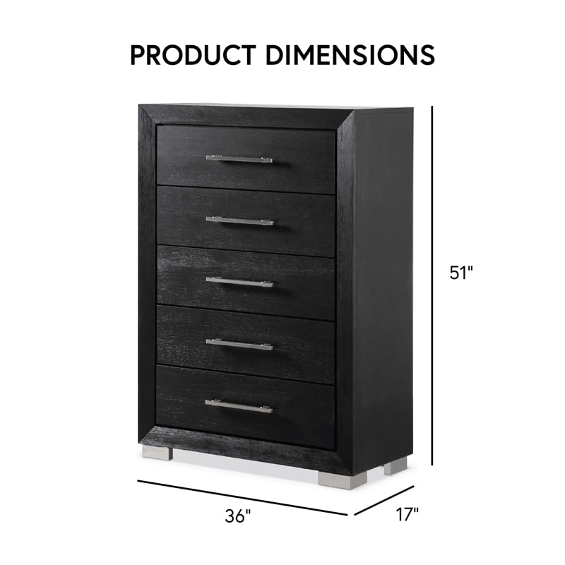 Furniture of America Lyle Solid Wood King 5-Piece Bedroom Set in Black